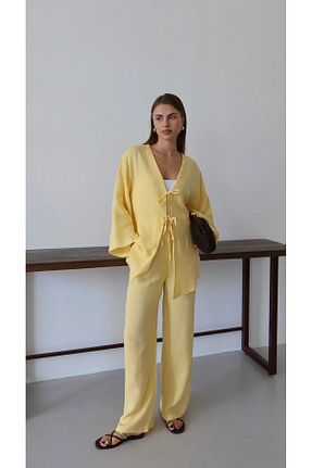 ست بالاتنه و پائین تنه زرد زنانه بافتنی NATUFIAN STORE - کد 951158323