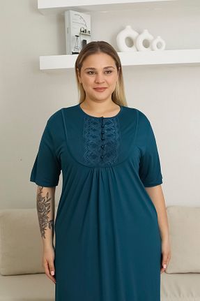 لباس شب سایز بزرگ فیروزه ای زنانه ساده ERDENİZ TEKSTİL - کد 951770363