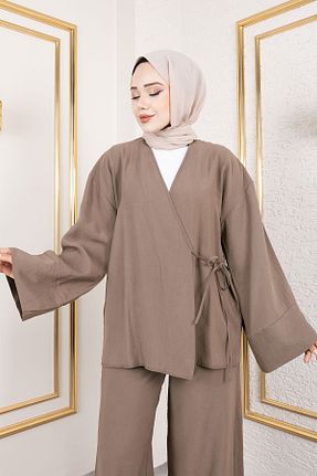 ست بالاتنه و پائین تنه حجاب قهوه ای زنانه رگولار Tesettür Dünyası - کد 951526023