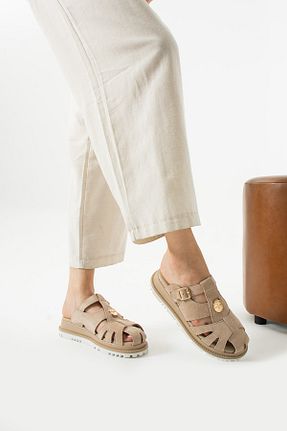دمپائی بژ زنانه چرم خالص Siena Shoes - کد 951558587