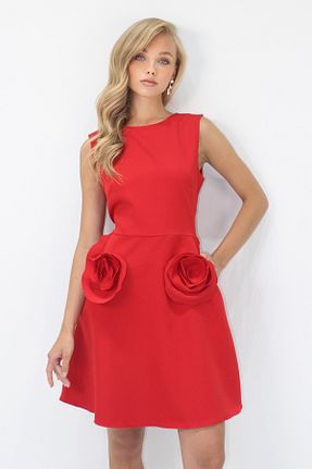 لباس قرمز زنانه بافتنی Trend Alaçatı Stili - کد 950629184