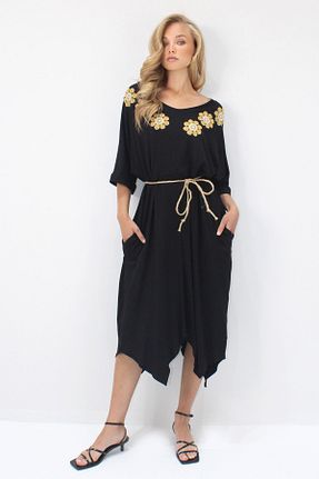 لباس مشکی زنانه بافتنی Trend Alaçatı Stili - کد 950629301