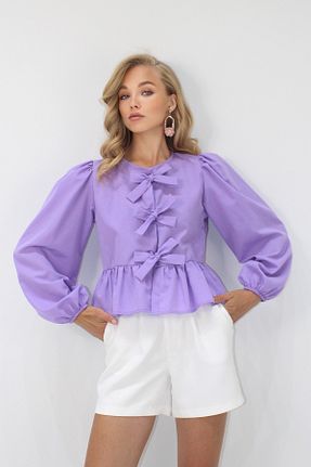 بلوز بنفش زنانه ساده Trend Alaçatı Stili - کد 946012186