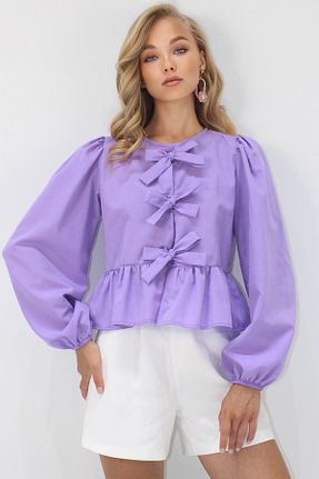 بلوز بنفش زنانه ساده Trend Alaçatı Stili - کد 946012186