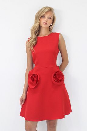 لباس قرمز زنانه بافتنی Trend Alaçatı Stili - کد 950629184