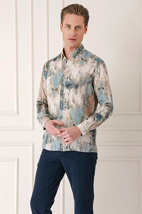 پیراهن فیروزه ای مردانه اسلیم فیت Efor - کد 838518018