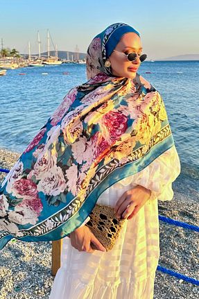 شال فیروزه ای زنانه ابریشم diorel - کد 949823589