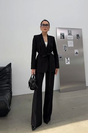 کت و شلوار مشکی زنانه یقه کتی msm fashion - کد 817039941