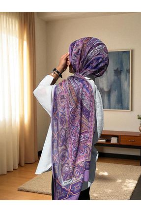 شال بنفش زنانه پنبه ای Baştacı - کد 865511319