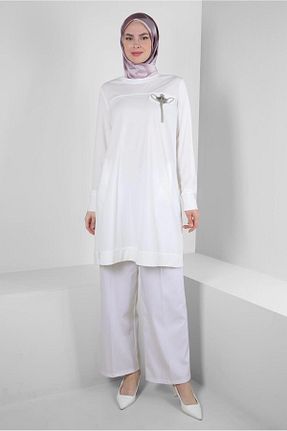 تونیک حجاب سفید زنانه پنبه پلی استر Alvina - کد 833409052