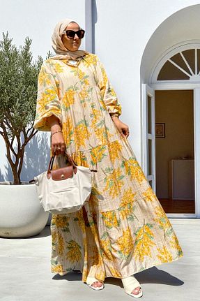 لباس حجاب زرد زنانه A-line Aselim Hijap Moda - کد 945776491