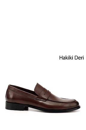 کفش کلاسیک قهوه ای مردانه چرم خالص GÖNDERİ(R) - کد 815625202
