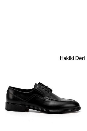 کفش کلاسیک مشکی مردانه چرم خالص GÖNDERİ(R) - کد 932109969