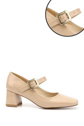 کفش پاشنه بلند کلاسیک بژ زنانه چرم مصنوعی GÖNDERİ(R) - کد 905252587