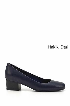 کفش پاشنه بلند کلاسیک سرمه ای زنانه چرم خالص GÖNDERİ(R) - کد 52464757