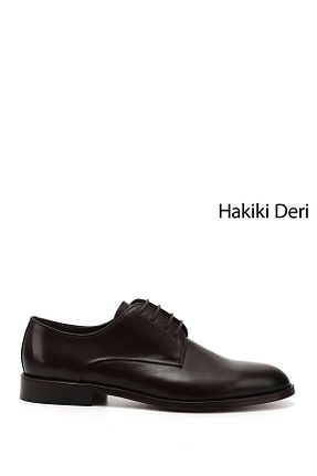 کفش کلاسیک قهوه ای مردانه چرم خالص GÖNDERİ(R) - کد 932109907
