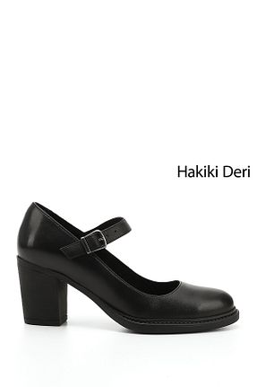 کفش پاشنه بلند کلاسیک مشکی زنانه چرم خالص GÖNDERİ(R) - کد 920543411