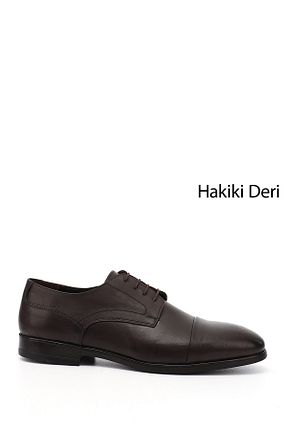 کفش کلاسیک قهوه ای مردانه چرم خالص GÖNDERİ(R) - کد 927650255