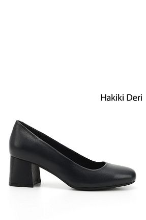 کفش پاشنه بلند کلاسیک سرمه ای زنانه چرم خالص GÖNDERİ(R) - کد 792607189