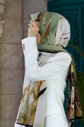 شال خاکی زنانه Medine İpeği Vissona - کد 872325576