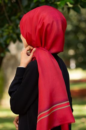 شال زرشکی زنانه ابریشم Vissona - کد 270703180