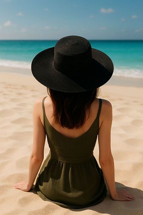 کلاه مشکی زنانه حصیر Axesoire - کد 674489571