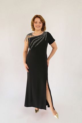 لباس مجلسی سایز بزرگ مشکی زنانه یقه دوچرخه eren büyük beden - کد 845051184