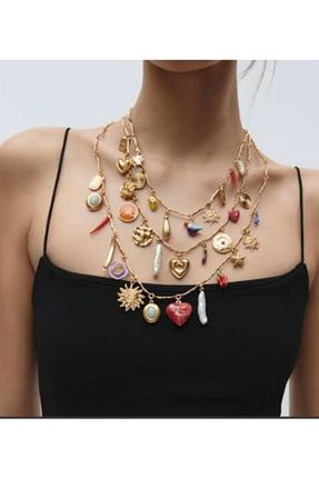 گردنبند جواهر زرد زنانه برنجی FİRST JEWELRY - کد 946418390