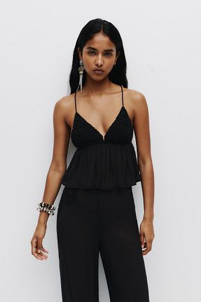 بلوز مشکی زنانه ساده Pull & Bear - کد 952249535