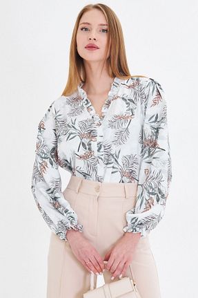 بلوز خاکی زنانه گلدار armonika - کد 917636033
