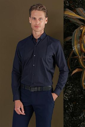 پیراهن سرمه ای مردانه اسلیم فیت Efor - کد 749267159