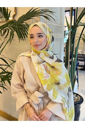 شال زرد زنانه پنبه ای Mira İpek - کد 950179830