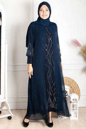 لباس مجلسی حجاب سرمه ای زنانه یقه دوچرخه Fahima - کد 322919018
