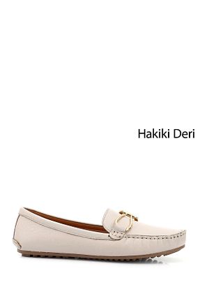 کفش لوفر بژ زنانه چرم خالص GÖNDERİ(R) - کد 906432287