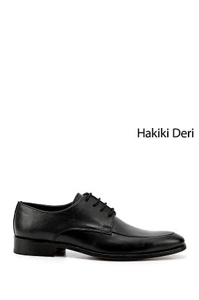 کفش کلاسیک مشکی مردانه چرم خالص GÖNDERİ(R) - کد 6642713