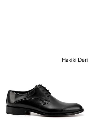 کفش کلاسیک مشکی مردانه چرم خالص GÖNDERİ(R) - کد 153358507