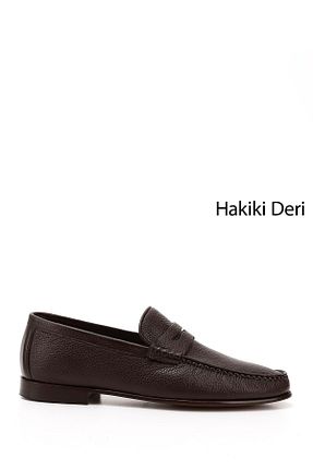 کفش لوفر قهوه ای مردانه چرم خالص GÖNDERİ(R) - کد 936551044