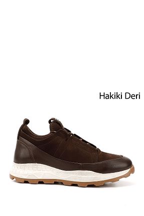 کفش اسنیکر قهوه ای مردانه چرم اصل GÖNDERİ(R) - کد 781534872