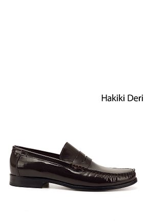 کفش لوفر قهوه ای مردانه چرم خالص GÖNDERİ(R) - کد 822264678