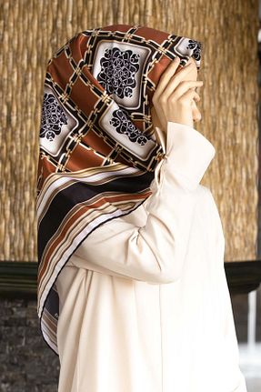 روسری قهوه ای پلی استر VİOLLA - کد 881328788