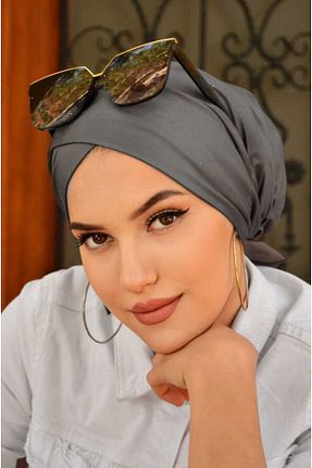 روسری طوسی ساتن Aişe Tesettür - کد 747194986