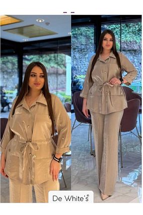 ست بالاتنه و پائین تنه سایز بزرگ بژ زنانه کش دار DE WHITES - کد 930480067