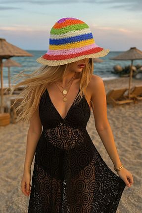 کلاه بژ زنانه حصیر Axesoire - کد 811958063