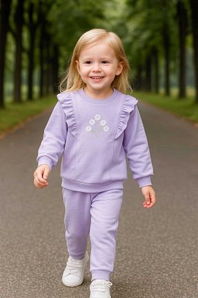 ست بالاتنه و پائین تنه بنفش بچه گانه بافتنی Pink cherry - کد 877702827