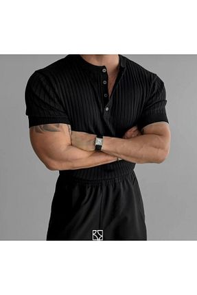تیشرت مشکی مردانه یقه دوچرخه Butik - کد 952111976