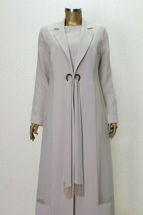 لباس مجلسی حجاب بژ زنانه یقه دوچرخه çınar özkan - کد 871453363