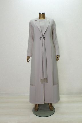 لباس مجلسی حجاب بژ زنانه یقه دوچرخه çınar özkan - کد 871453363