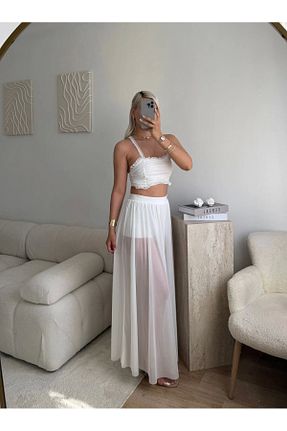 ست بالاتنه و پائین تنه سفید زنانه بافتنی Zora Butik - کد 952240098