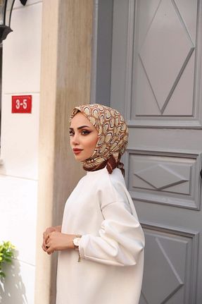 روسری قهوه ای پلی استر KUQOS - کد 952274144