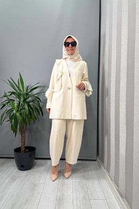 ست بالاتنه و پائین تنه حجاب بژ زنانه رگولار Ghisa - کد 952394391